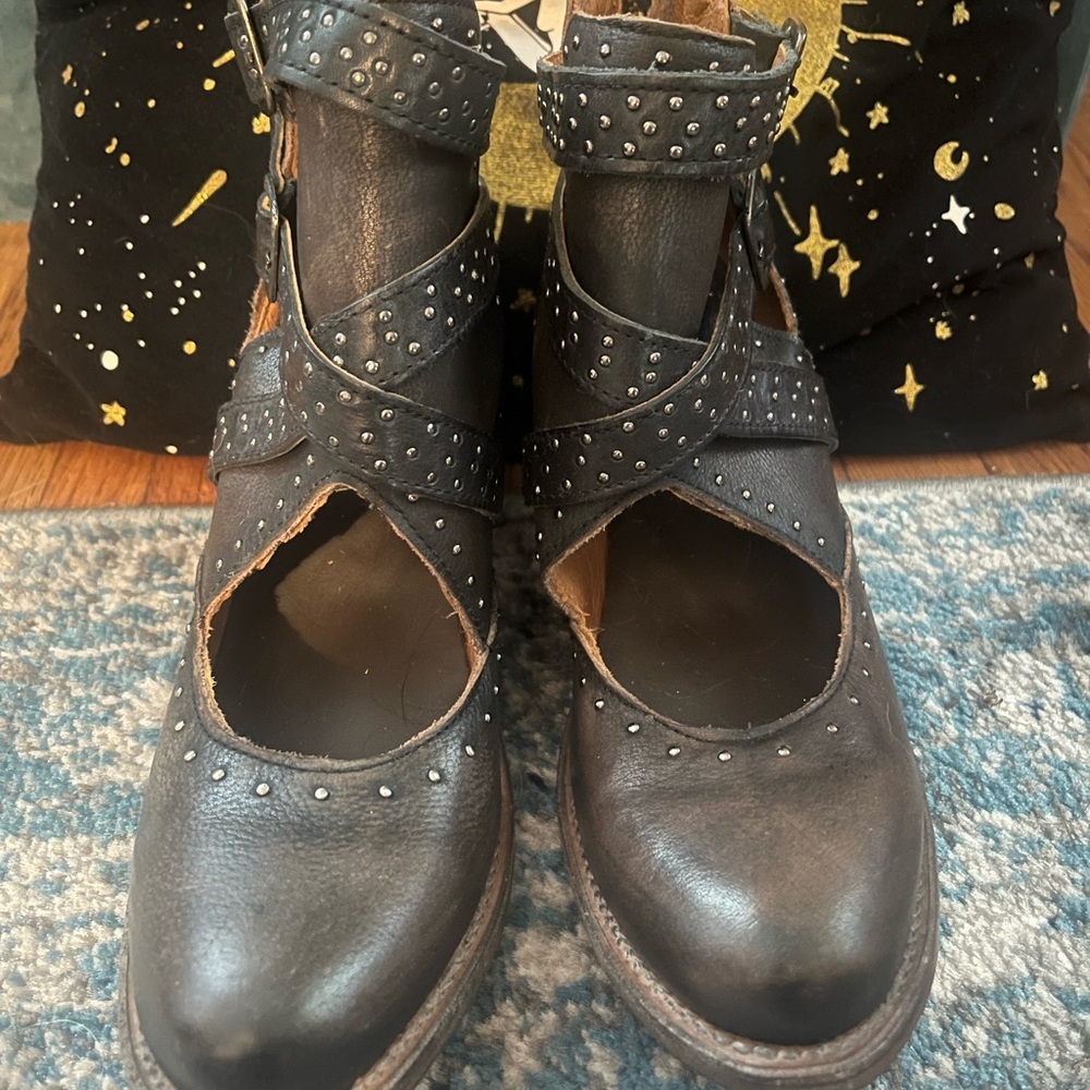 Studded Black Leather Ankle Boots
